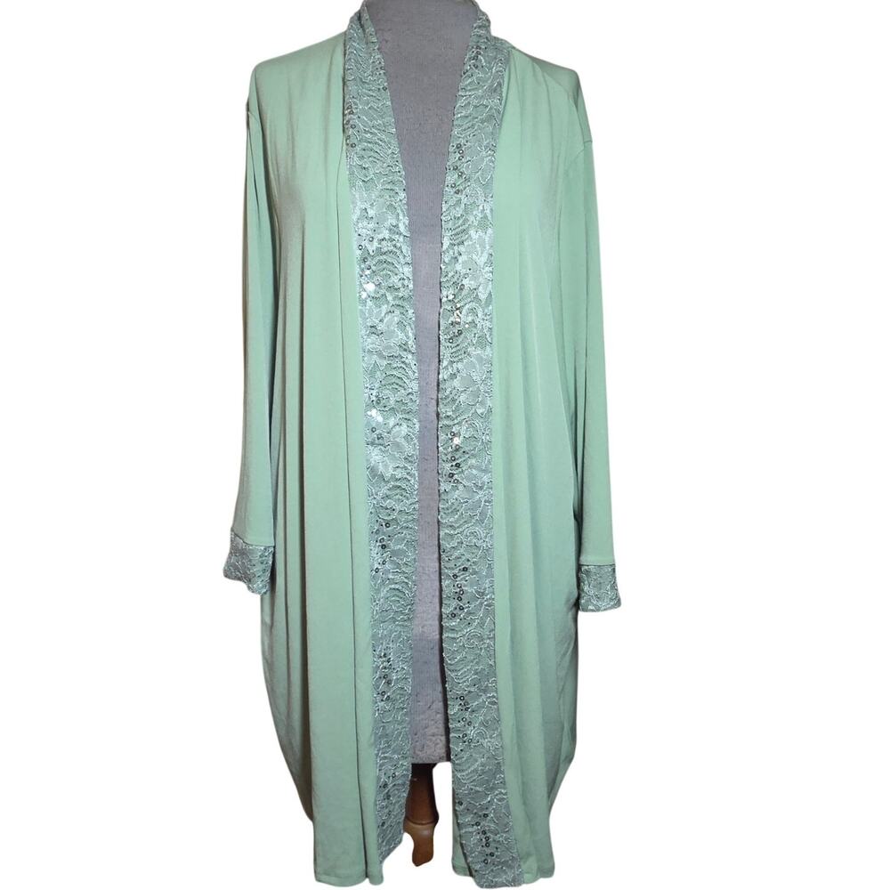Green Sequin and Lace Open Front Blouse Size 28